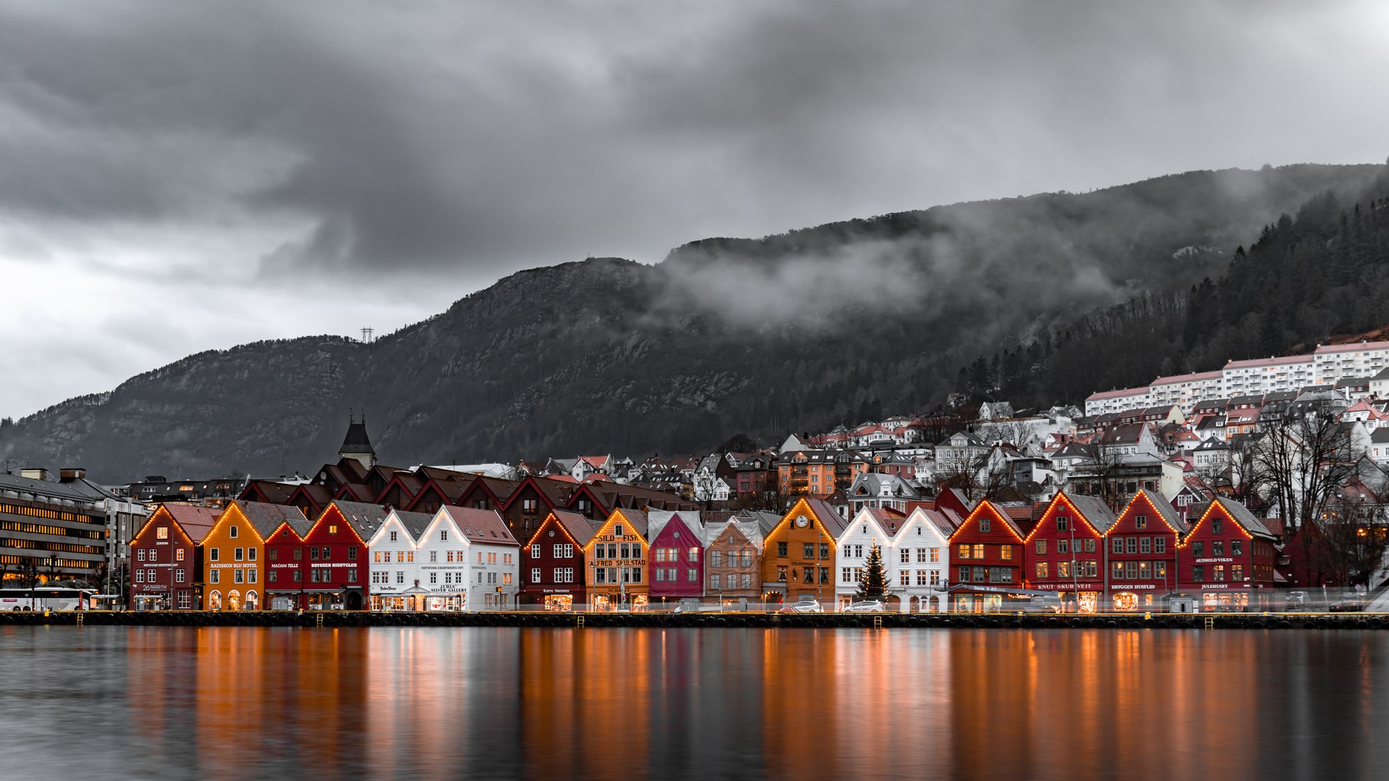 A row of houses on a fjord in Norway