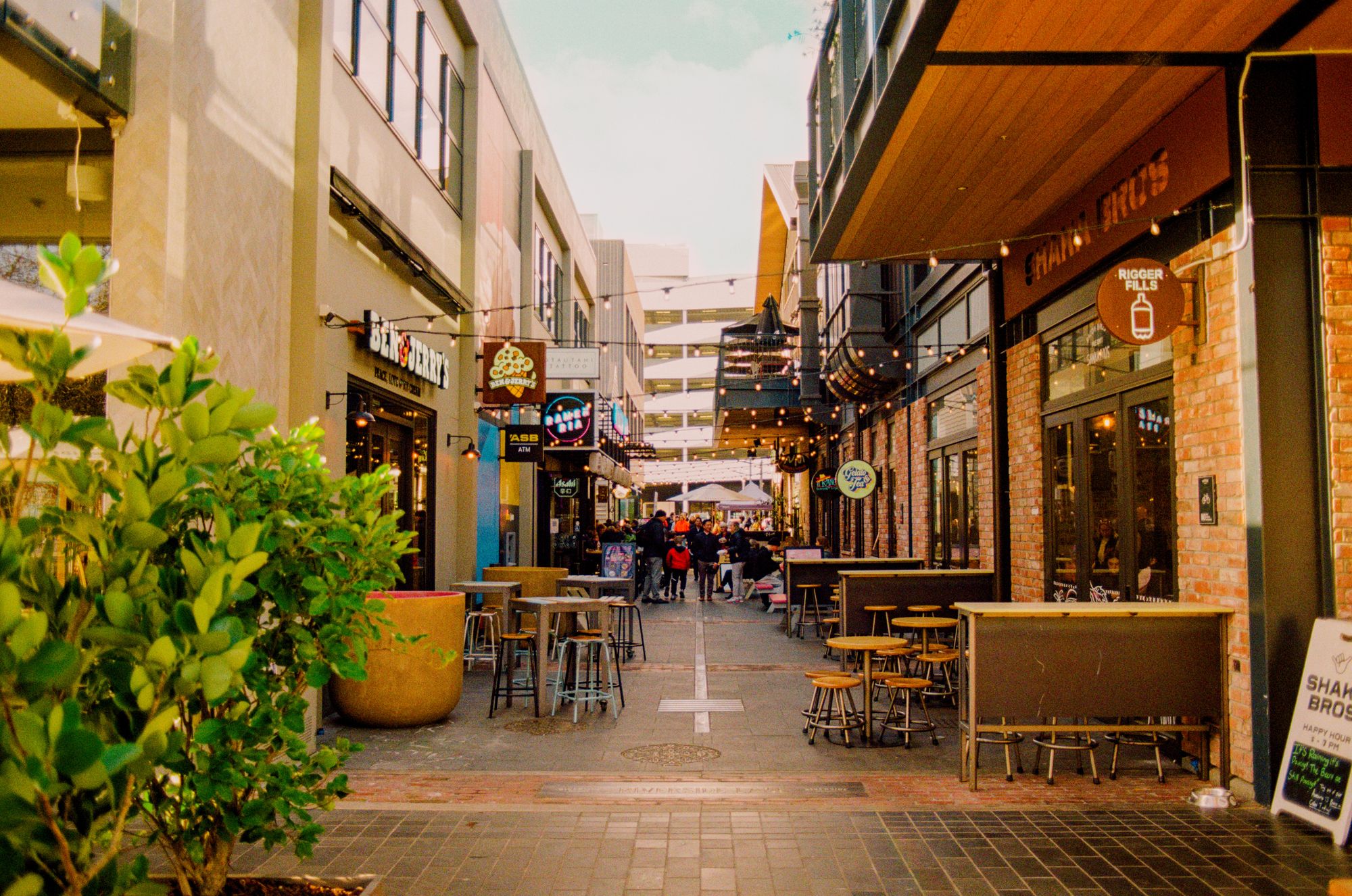 An urban market thoroughfare in New Zealand