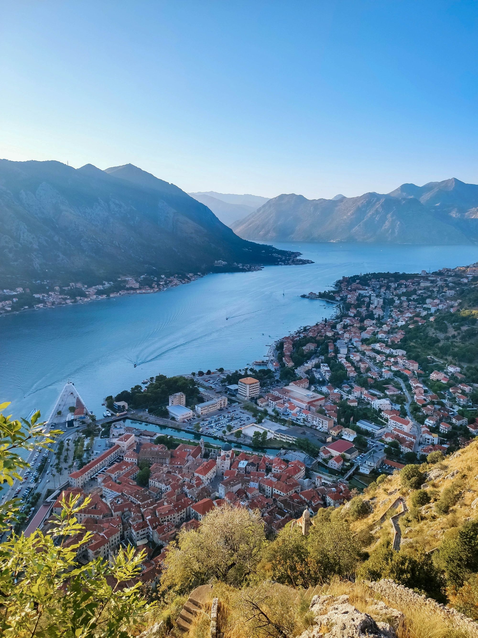 From the top of the Bay of Kotor looking down into the fjord and mountains